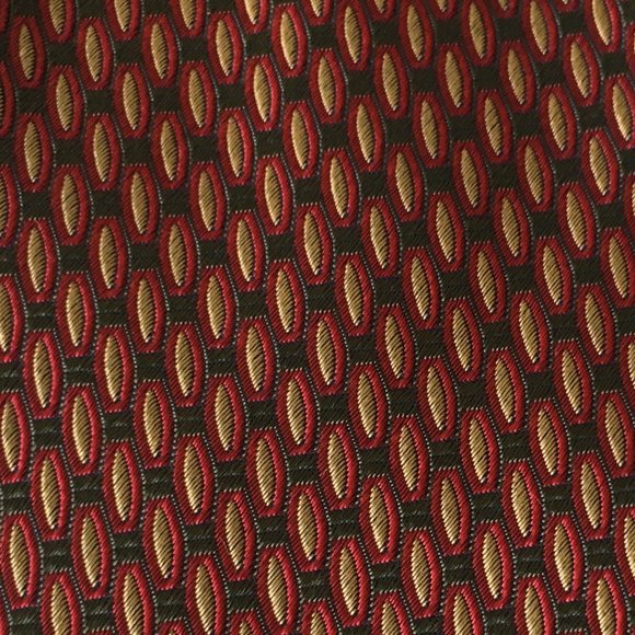 Tiffany & Co red gold brown geometric 100% silk tie Italy - Picture 3 of 5